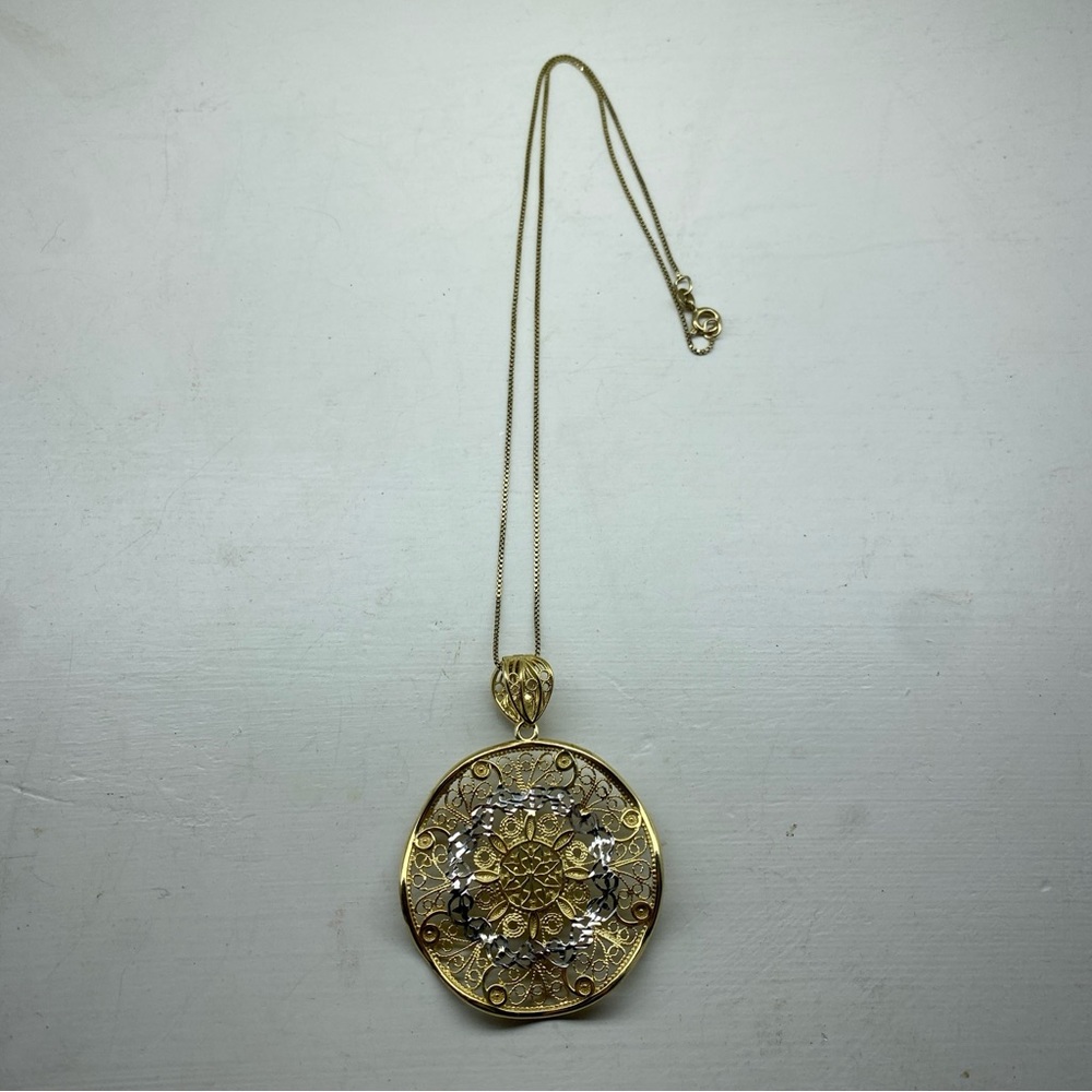 Gold Vermeil And Sterling Silver Filigree And Wire Wrap Dream Catcher Necklace